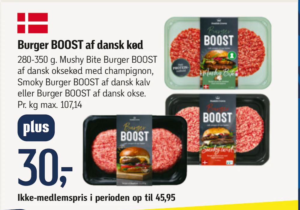 Tilbud på Burger BOOST af dansk kød fra føtex til 30 kr.