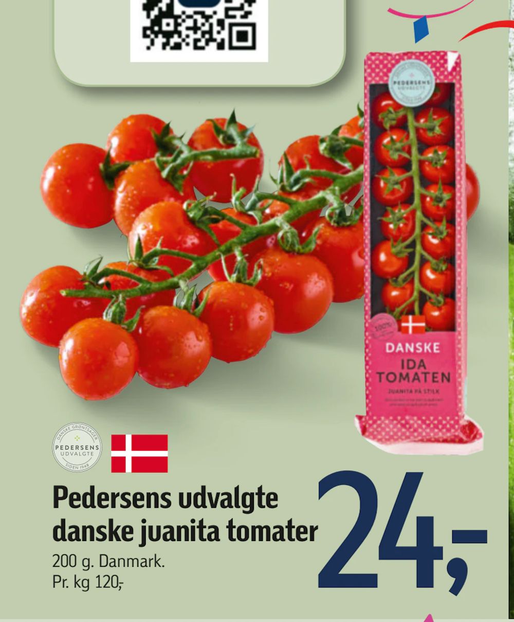 Tilbud på Pedersens udvalgte danske juanita tomater fra føtex til 24 kr.