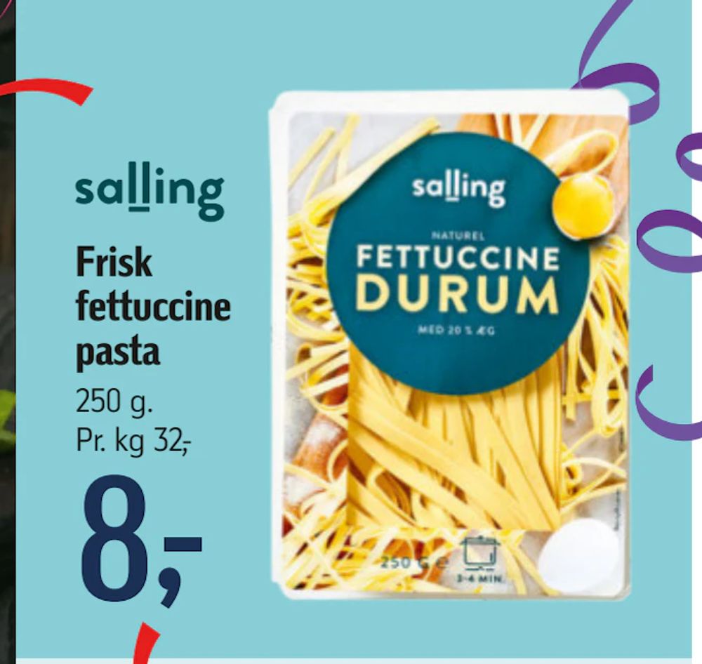 Tilbud på Frisk fettuccine pasta fra føtex til 8 kr.