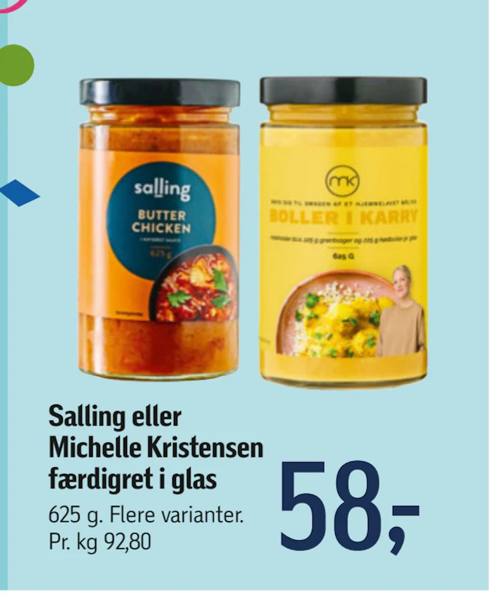 Tilbud på Salling eller Michelle Kristensen færdigret i glas fra føtex til 58 kr.