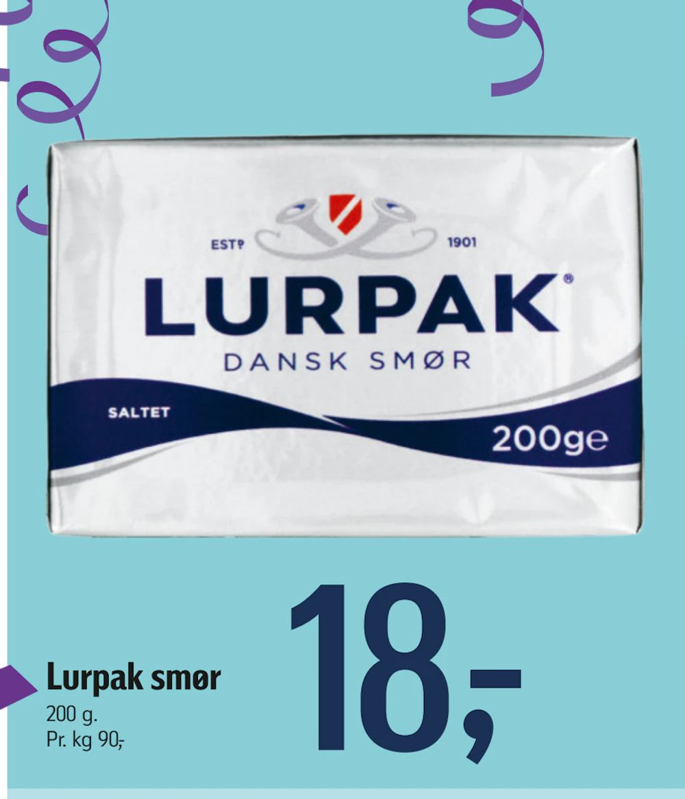 Tilbud på Lurpak smør fra føtex til 18 kr.
