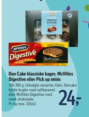 Dan Cake klassiske kager, McVities Digestive eller Pick up minis