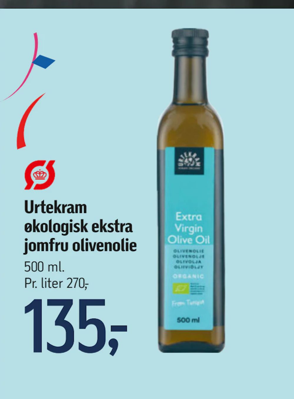 Tilbud på Urtekram økologisk ekstra jomfru olivenolie fra føtex til 135 kr.