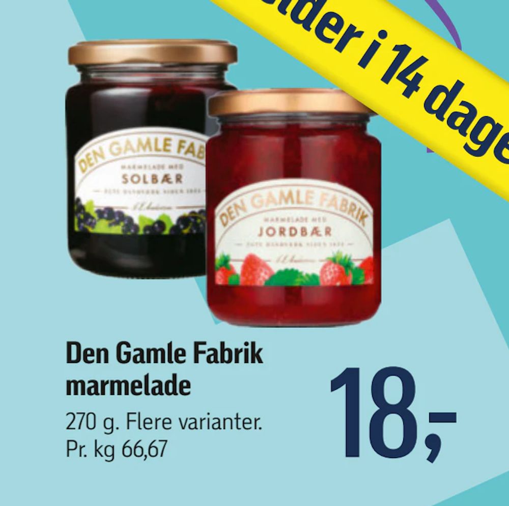 Tilbud på Den Gamle Fabrik marmelade fra føtex til 18 kr.