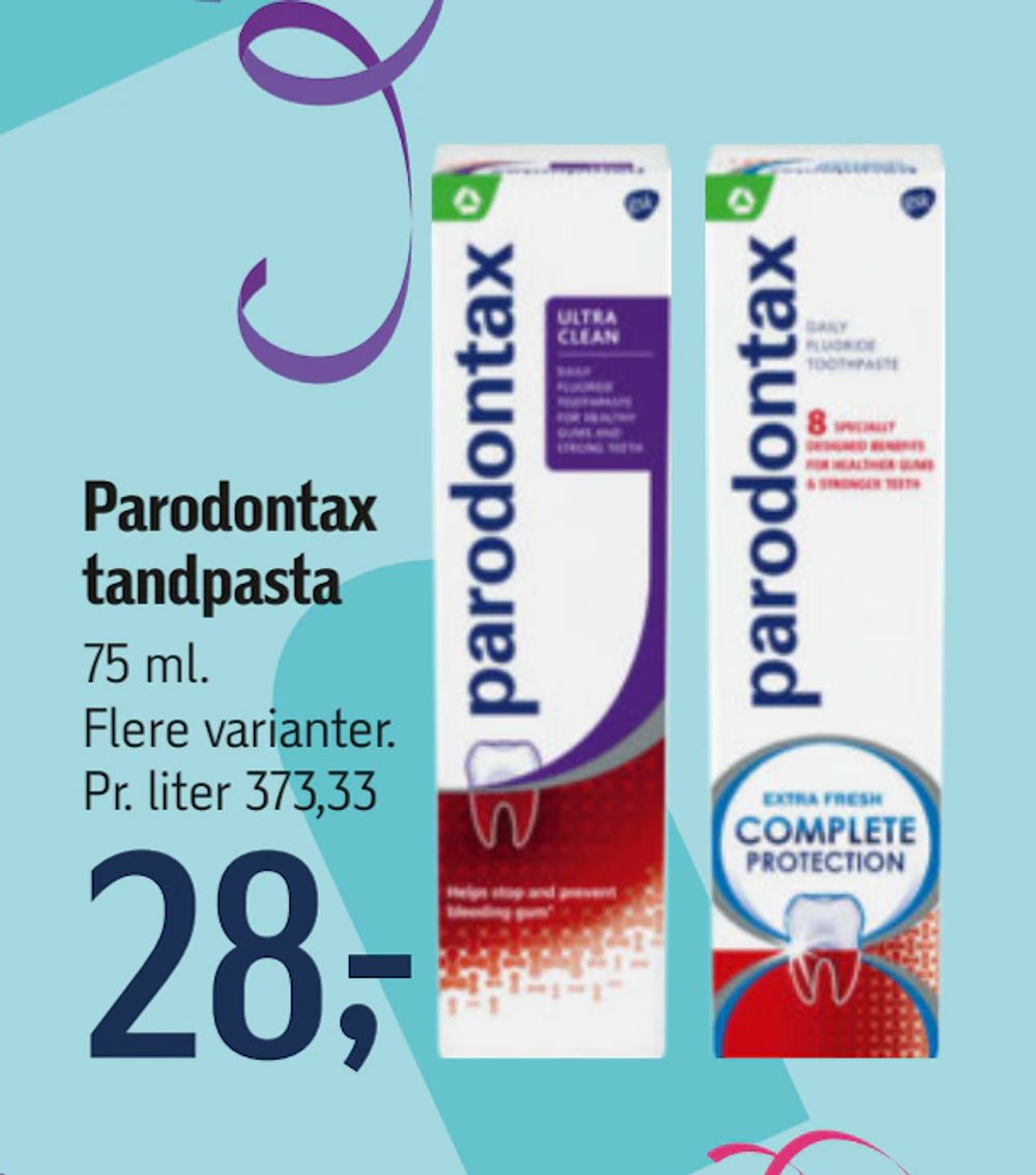 Tilbud på Parodontax tandpasta fra føtex til 28 kr.