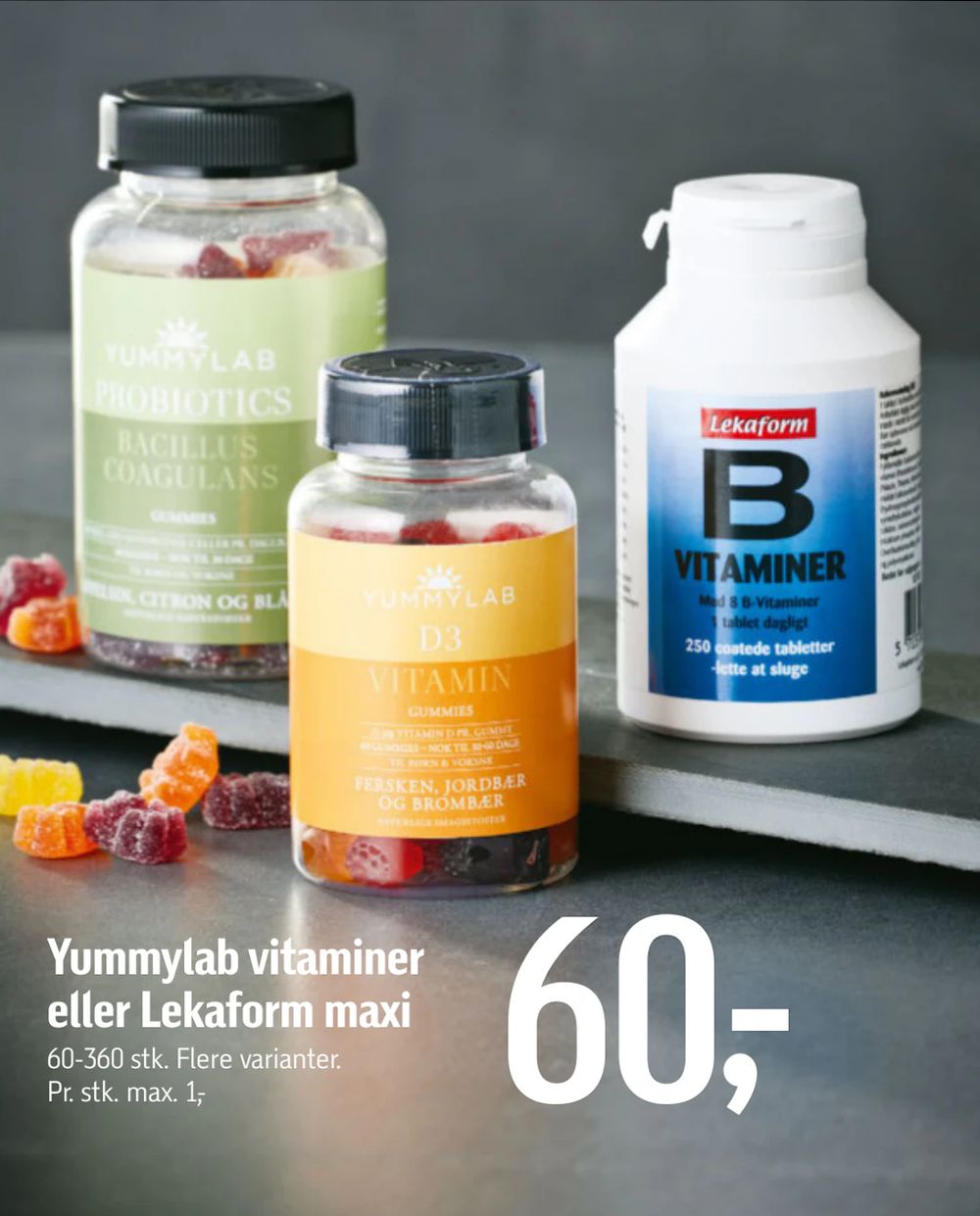 Tilbud på Yummylab vitaminer eller Lekaform maxi fra føtex til 60 kr.