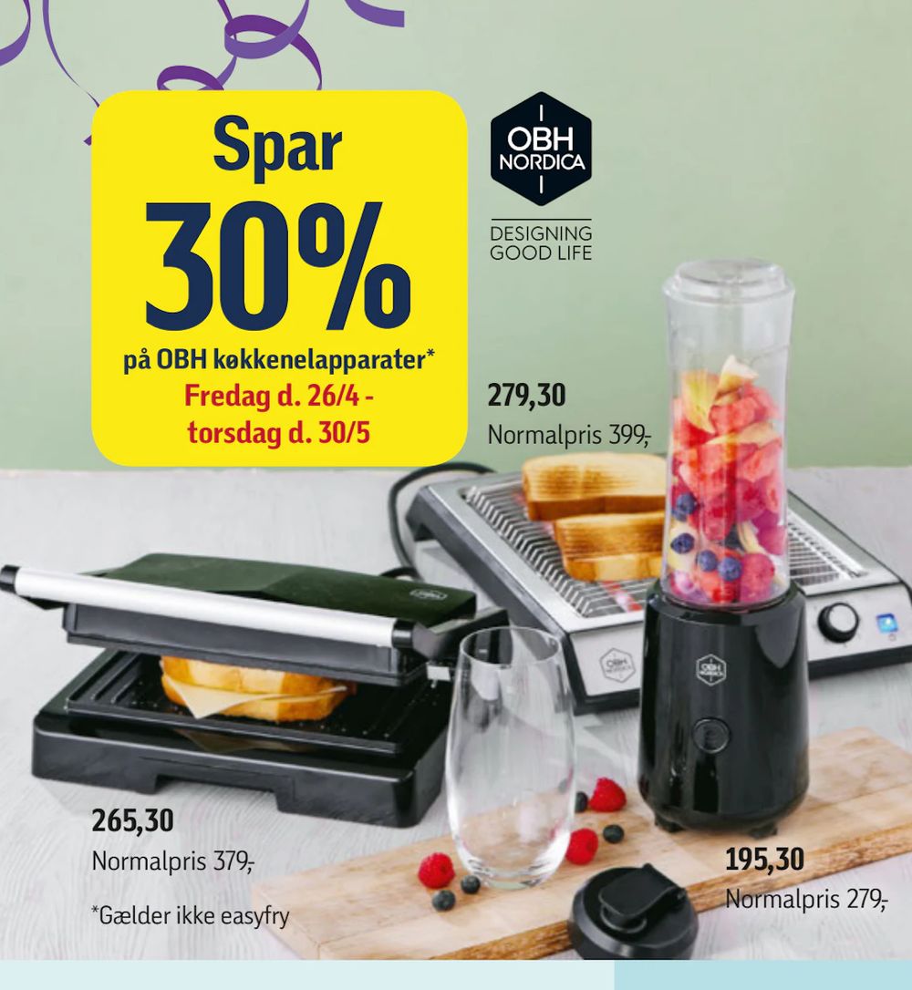 Tilbud på Spar 30% på OBH køkkenelapparater* fra føtex til 195,30 kr.