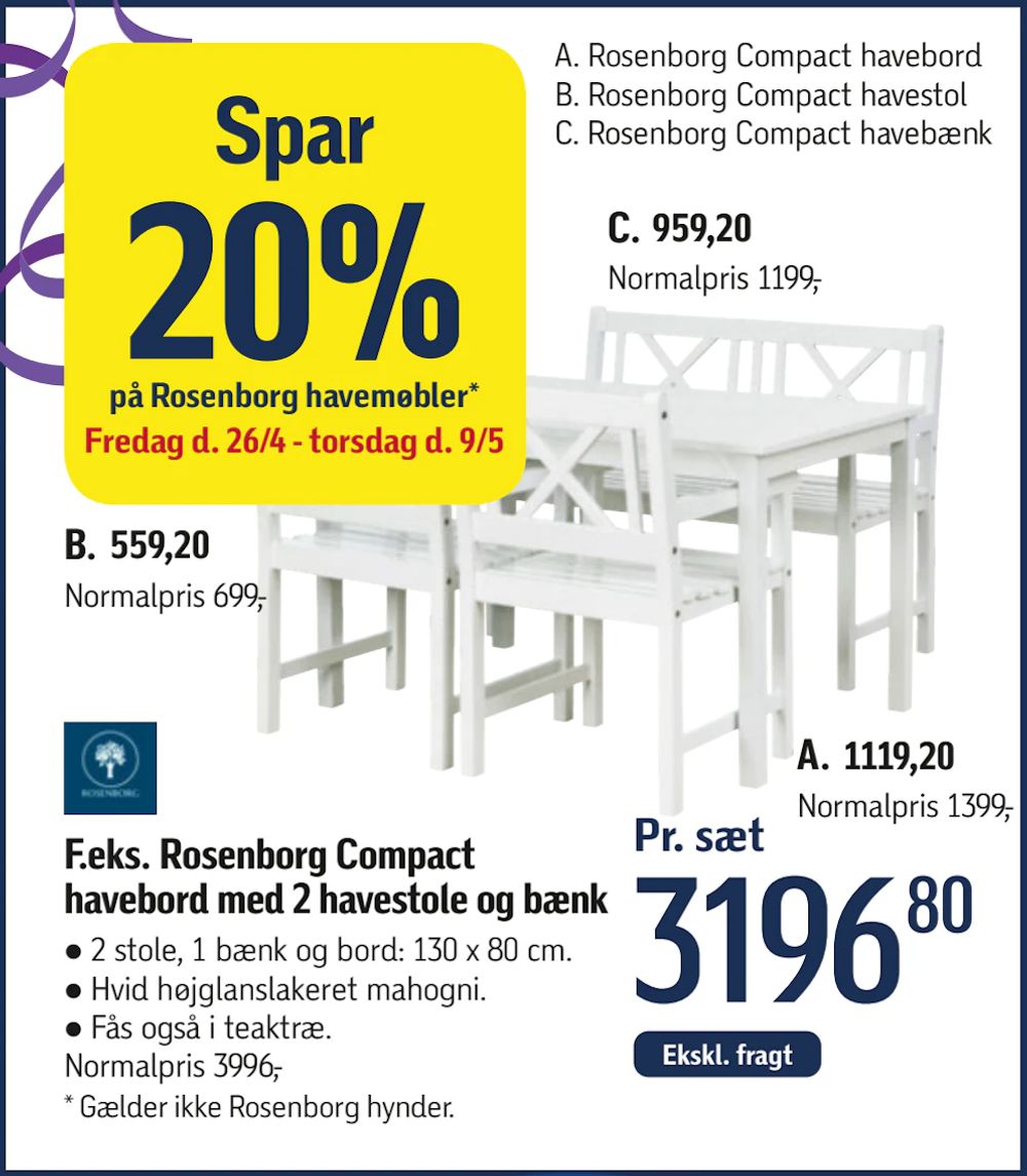 Tilbud på Rosenborg Compact havestol fra føtex til 559,20 kr.