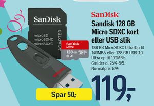 Sandisk 128 GB Micro SDXC kort eller USB stik
