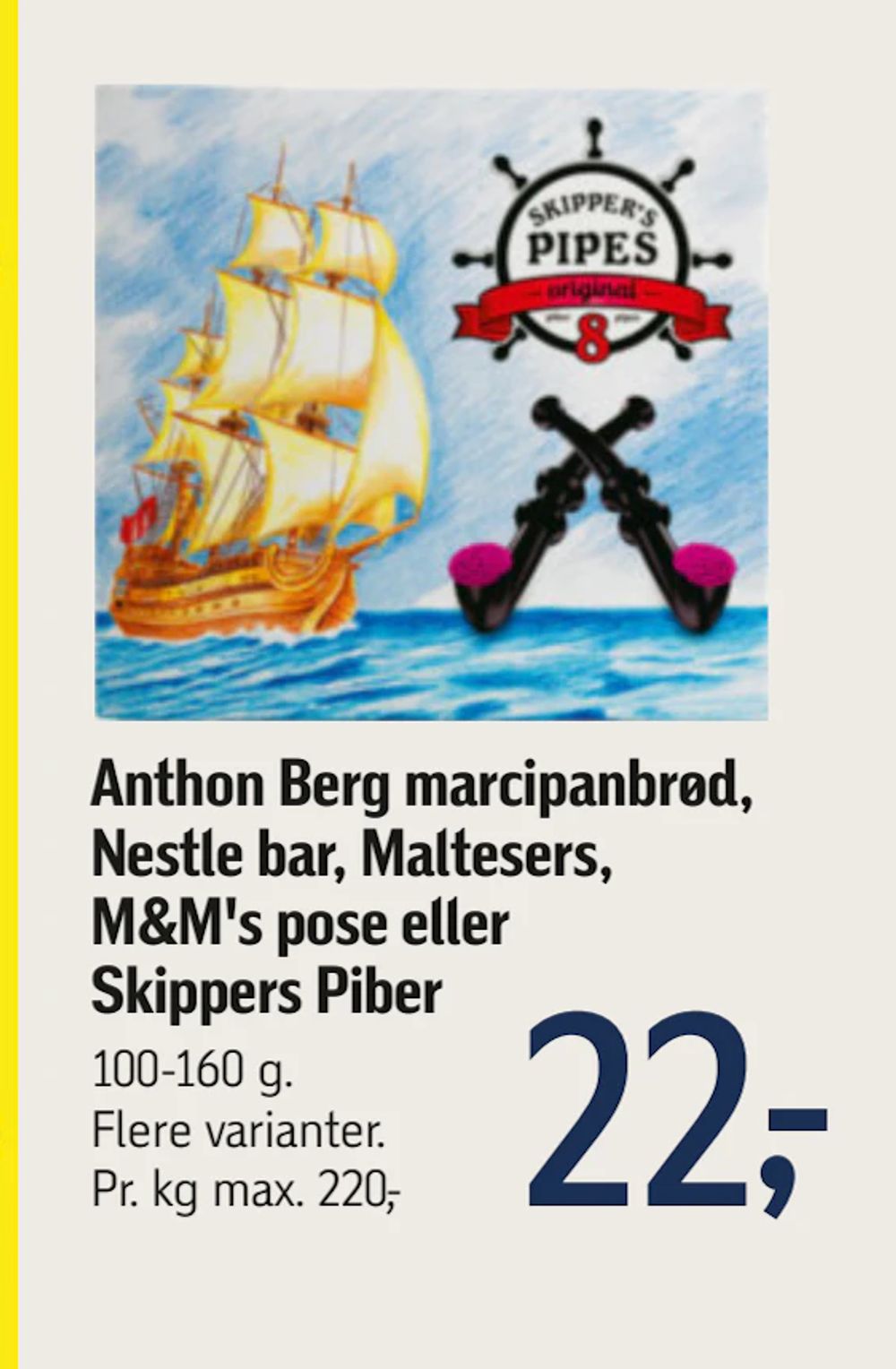 Tilbud på Anthon Berg marcipanbrød, Nestle bar, Maltesers, M&M's pose eller Skippers Piber fra føtex til 22 kr.