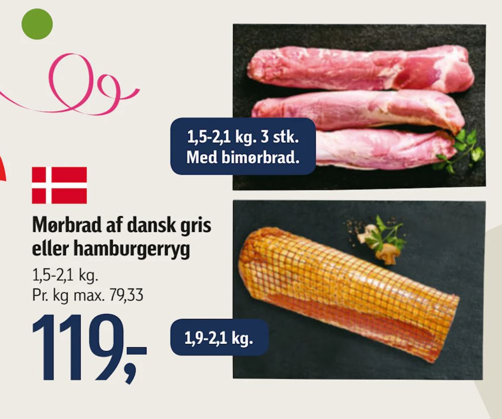 Tilbud på Mørbrad af dansk gris eller hamburgerryg fra føtex til 119 kr.