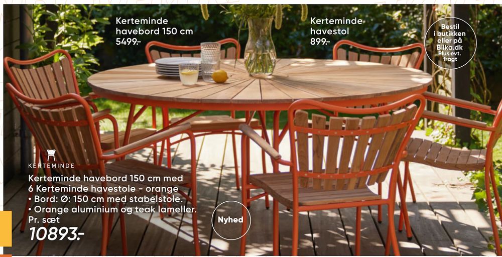 Tilbud på Kerteminde havebord 150 cm med 6 Kerteminde havestole - orange fra Bilka til 10.893 kr.