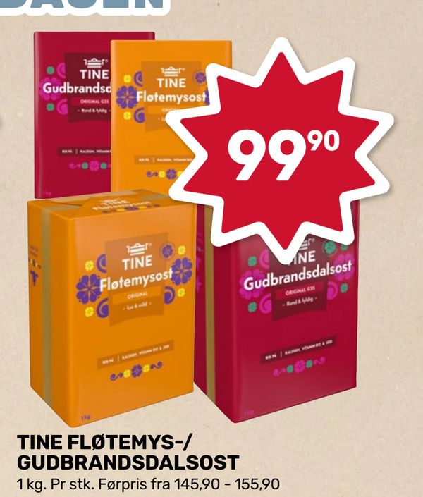 TINE FLØTEMYS-/ GUDBRANDSDALSOST 1 kg. Pr stk. F rpris fra 145,90 - 155,90