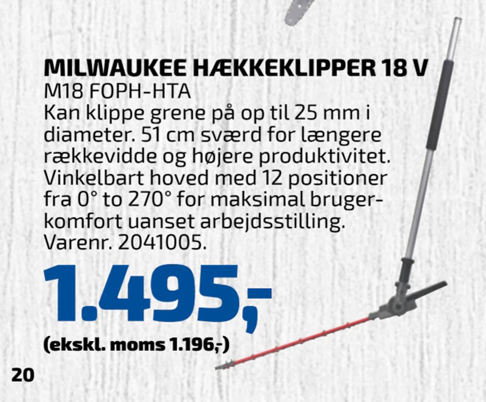 Tilbud på MILWAUKEE HÆKKEKLIPPER 18 V fra Davidsen til 1.495 kr.