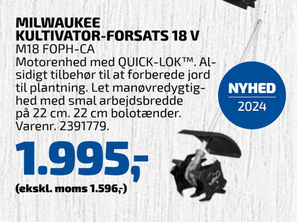 Tilbud på MILWAUKEE KULTIVATOR-FORSATS 18 V fra Davidsen til 1.995 kr.