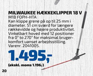 MILWAUKEE HÆKKEKLIPPER 18 V