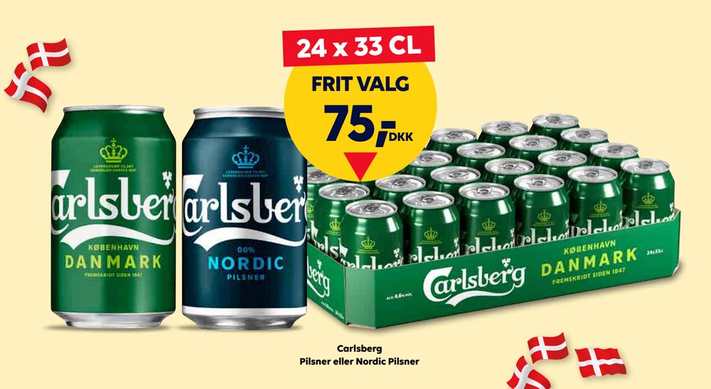 Tilbud på Carlsberg Pilsner eller Nordic Pilsner fra BorderShop til 75 kr.