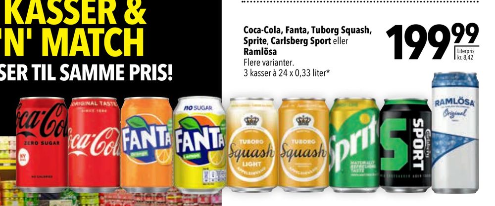 Deals on Coca-Cola, Fanta, Tuborg Squash, Sprite , Carlsberg Sport eller Ramlösa from CITTI at 199,99 kr.