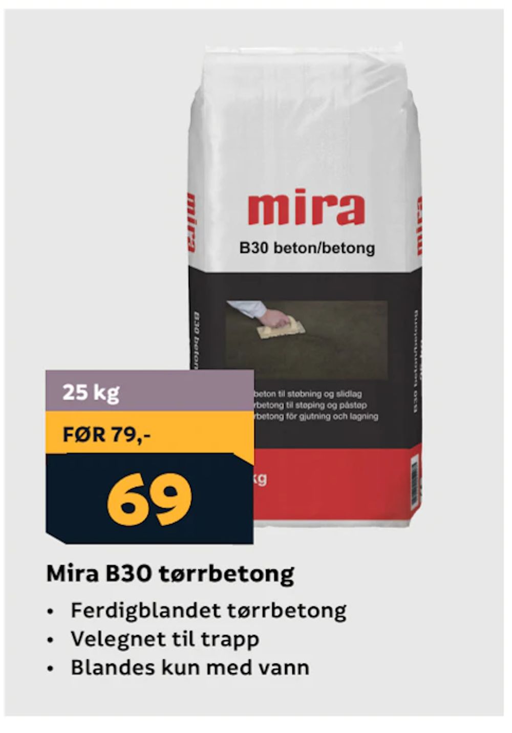 Tilbud på Mira B30 tørrbetong fra Megaflis til 69 kr
