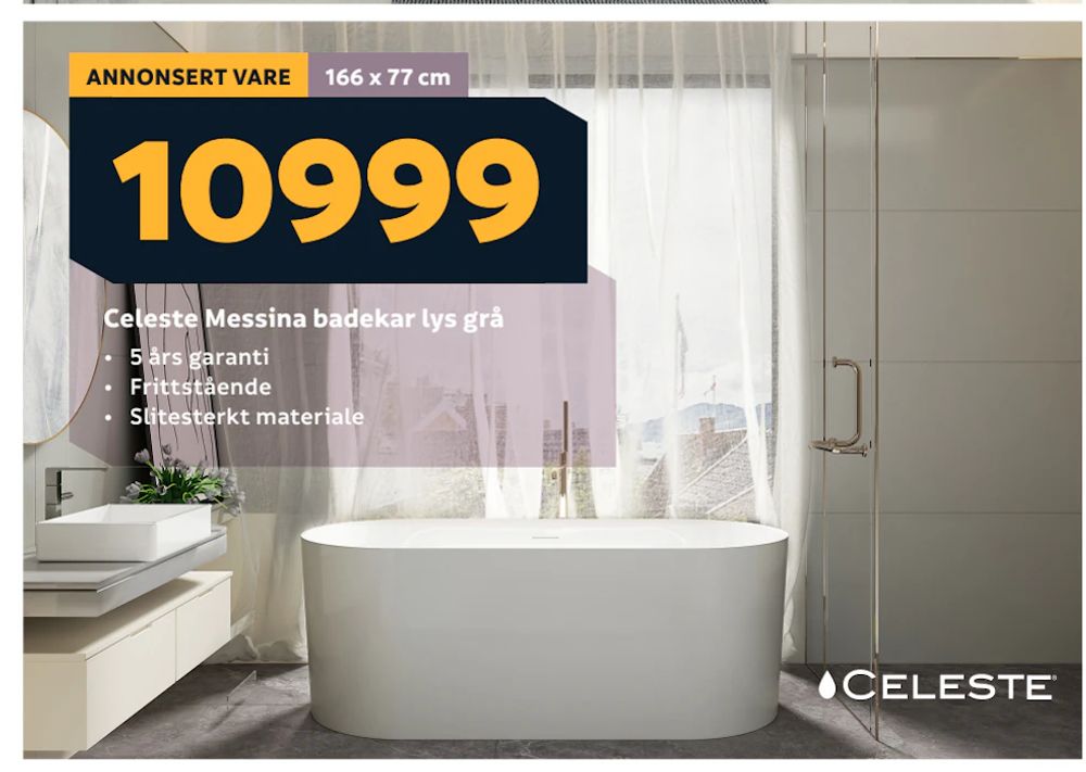 Tilbud på Celeste Messina badekar lys grå fra Megaflis til 10 999 kr