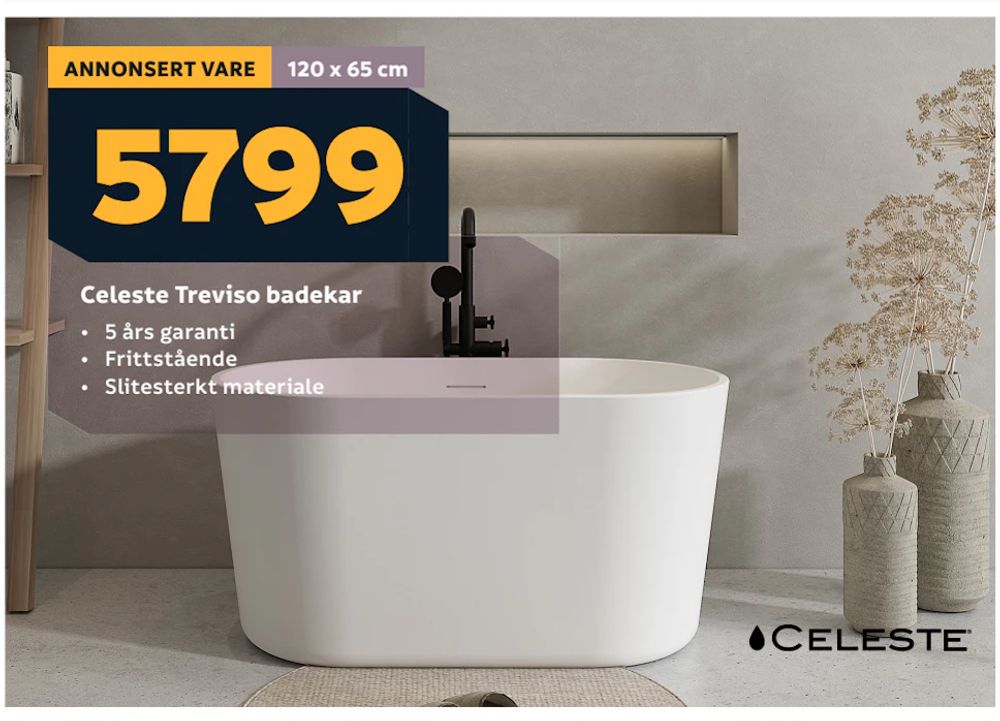 Tilbud på Celeste Treviso badekar fra Megaflis til 5 799 kr
