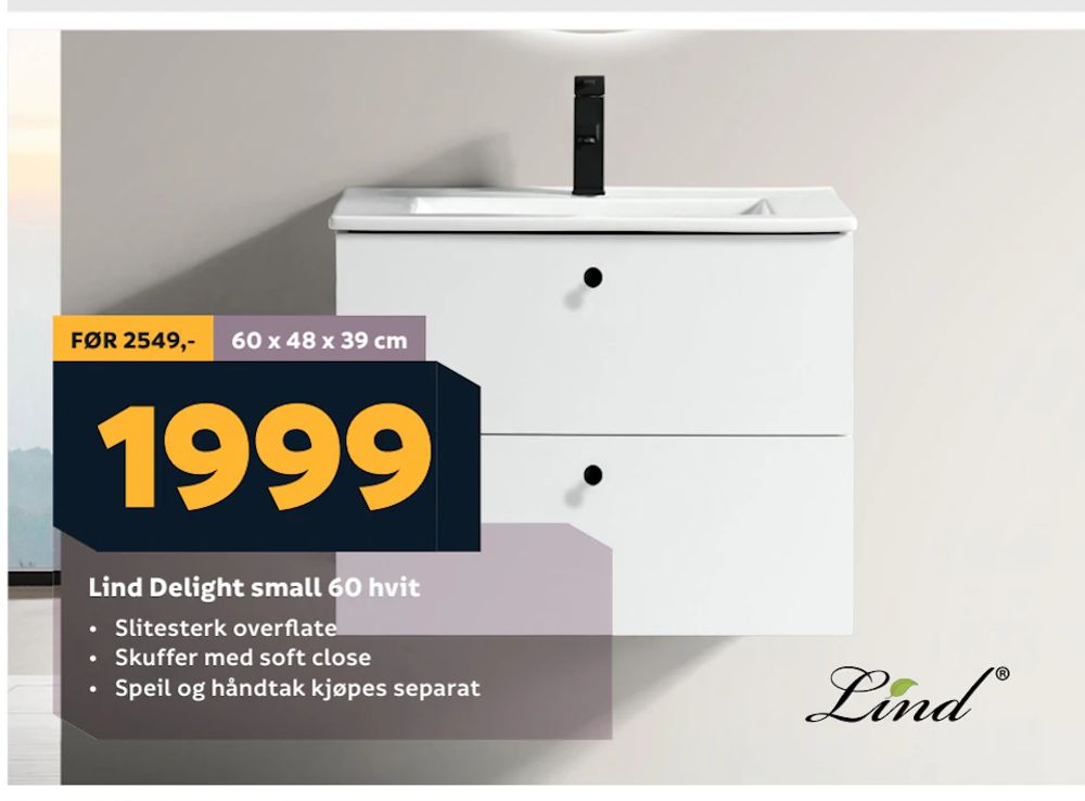 Tilbud på Lind Delight small 60 hvit fra Megaflis til 1 999 kr