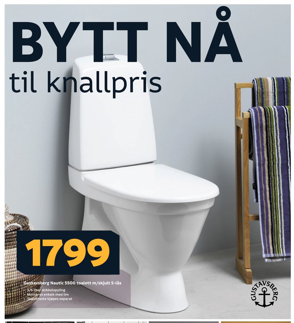 Tilbud på Gustavsberg Nautic 5500 toalett m/skjult S-lås fra Megaflis til 1 799 kr