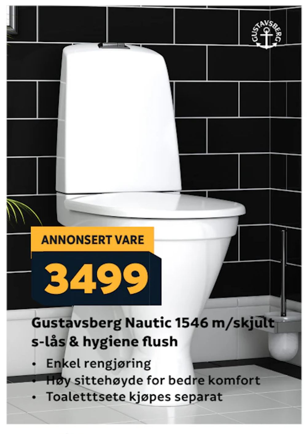Tilbud på Gustavsberg Nautic 1546 m/skjult s-lås & hygiene flush fra Megaflis til 3 499 kr