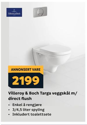 Villeroy & Boch Targa veggskål m/ direct flush