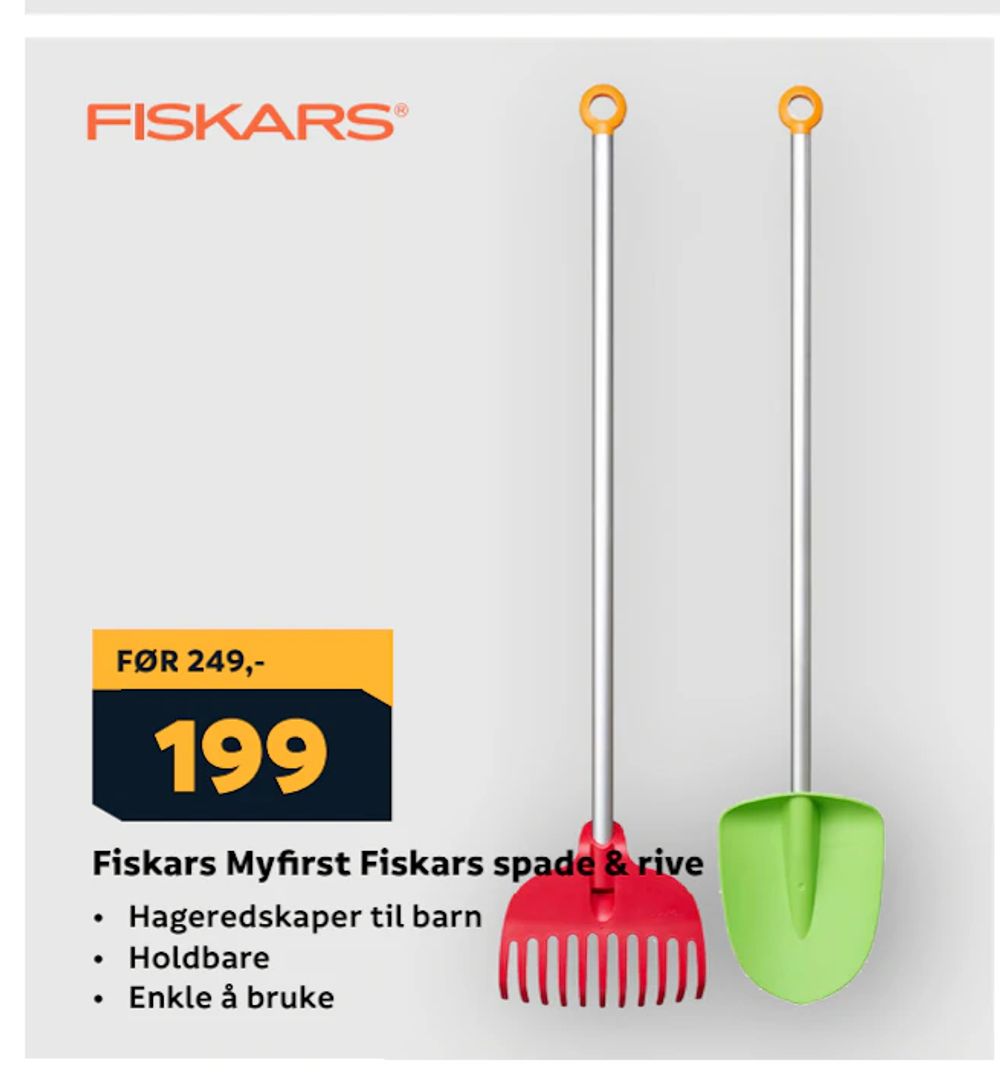 Tilbud på Fiskars Myfirst Fiskars spade & rive fra Megaflis til 199 kr
