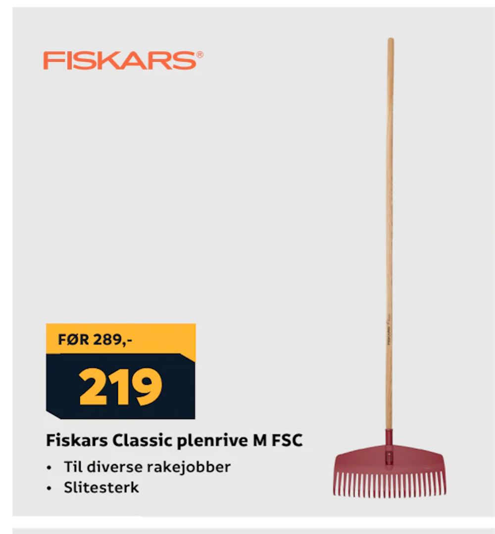 Tilbud på Fiskars Classic plenrive M FSC fra Megaflis til 219 kr