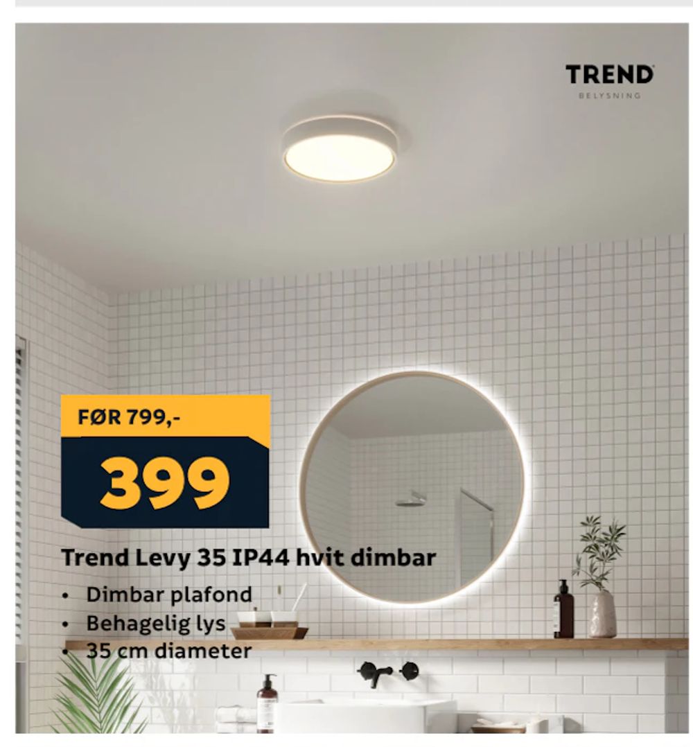 Tilbud på Trend Levy 35 IP44 hvit dimbar fra Megaflis til 399 kr