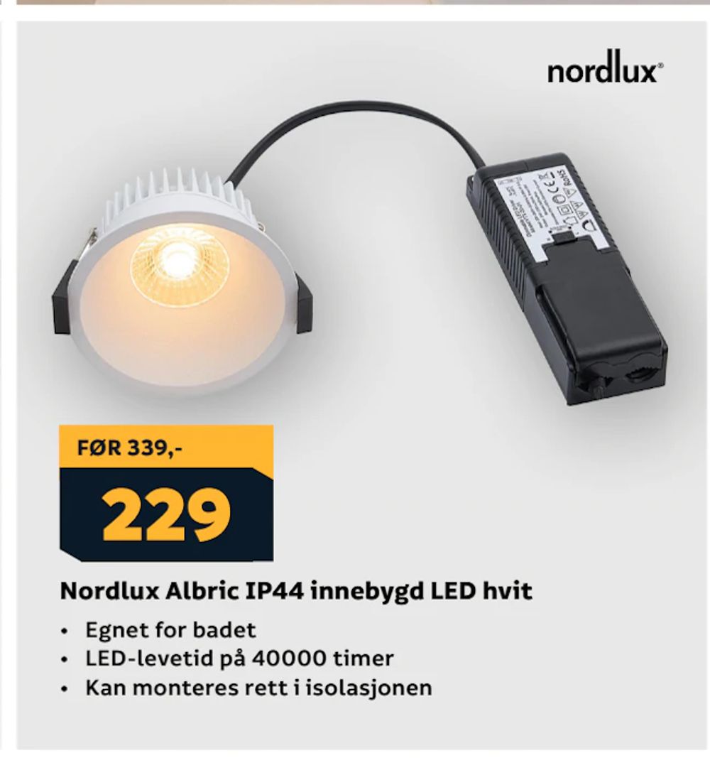 Tilbud på Nordlux Albric IP44 innebygd LED hvit fra Megaflis til 229 kr