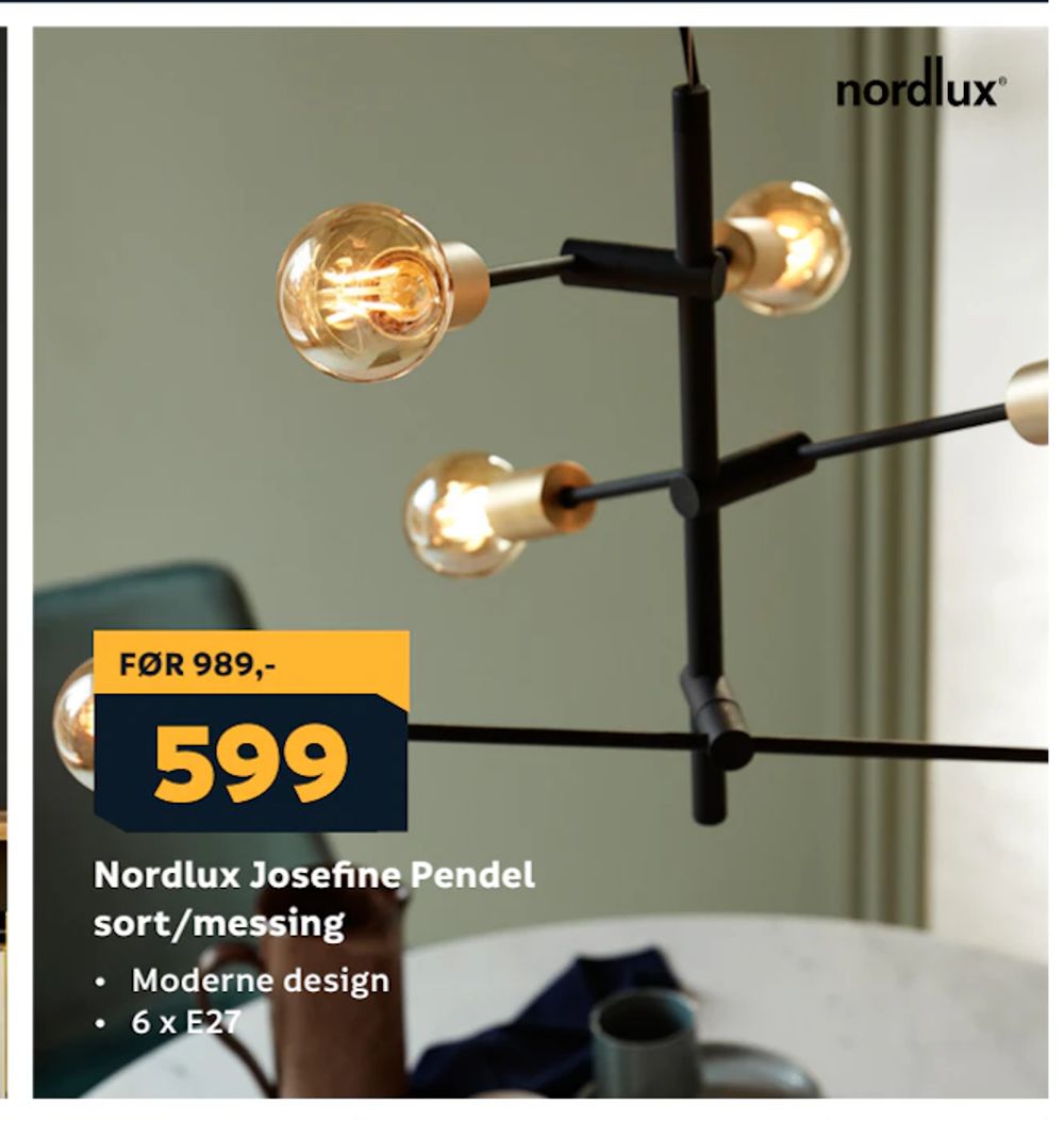 Tilbud på Nordlux Josefine Pendel sort/messing fra Megaflis til 599 kr