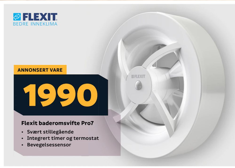 Tilbud på Flexit baderomsvifte Pro7 fra Megaflis til 1 990 kr