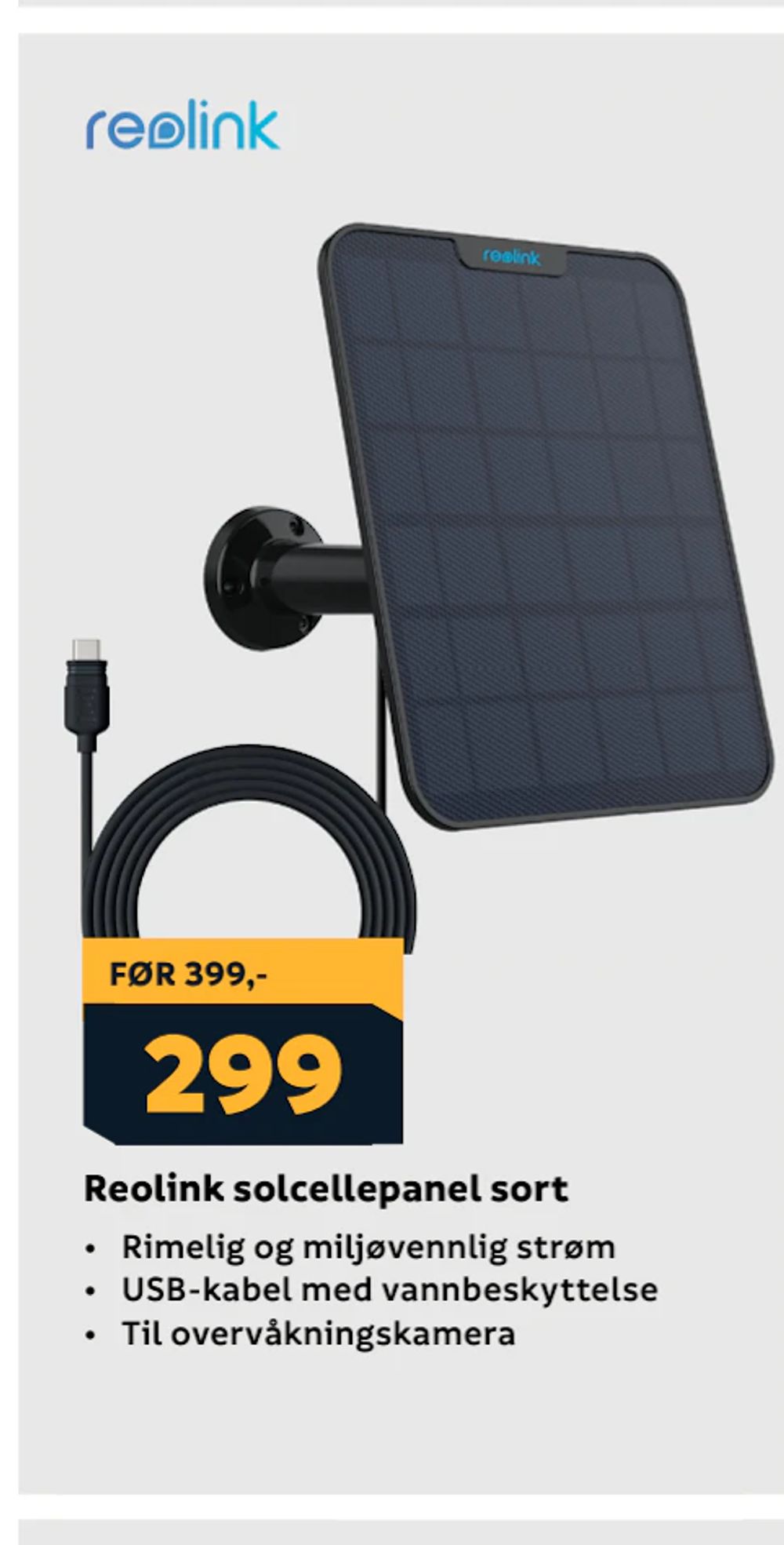 Tilbud på Reolink solcellepanel sort fra Megaflis til 299 kr