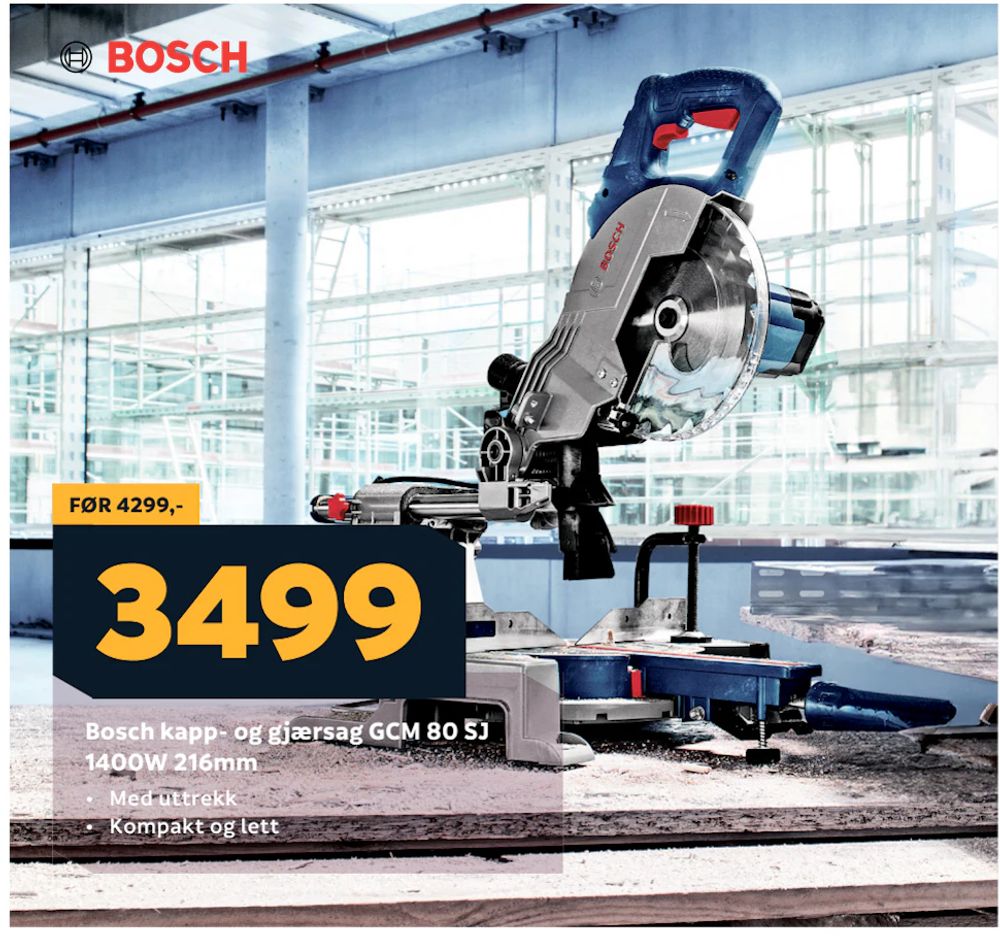 Tilbud på Bosch kapp- og gjærsag GCM 80 SJ 1400W 216mm fra Megaflis til 3 499 kr