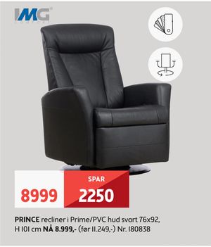 PRINCE recliner i Prime/PVC hud svart