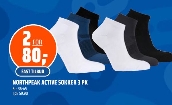 NORTHPEAK ACTIVE SOKKER 3 PK 2 FOR 80,- FAST TILBUD Str 36-45 1 pk 59,90