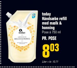today Håndsæbe refill med mælk & honning