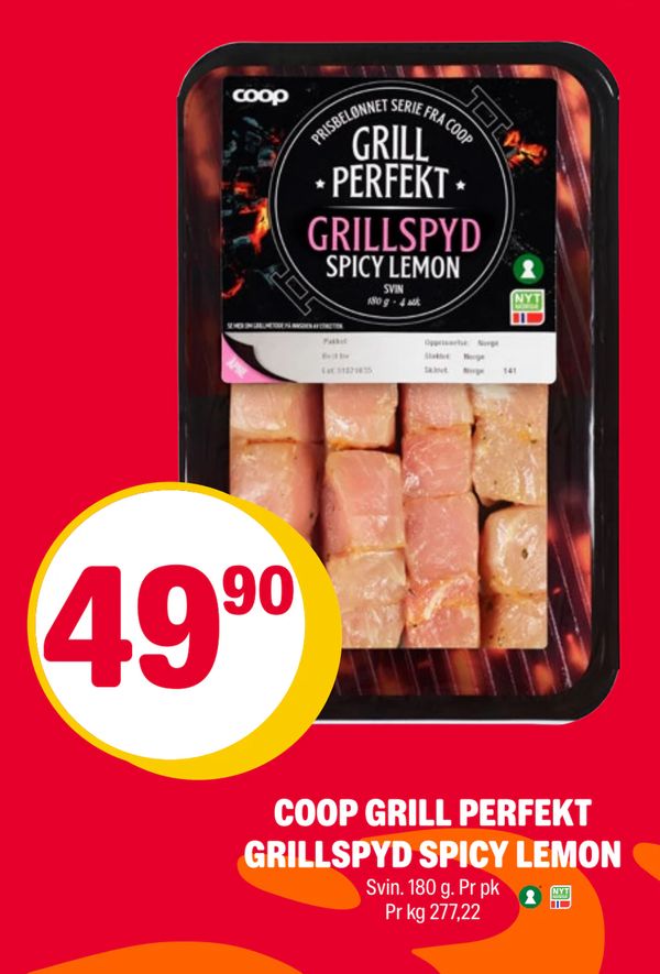 COOP GRILL PERFEKT GRILLSPYD SPICY LEMON Svin. 180 g. Pr pk Pr kg 277,22