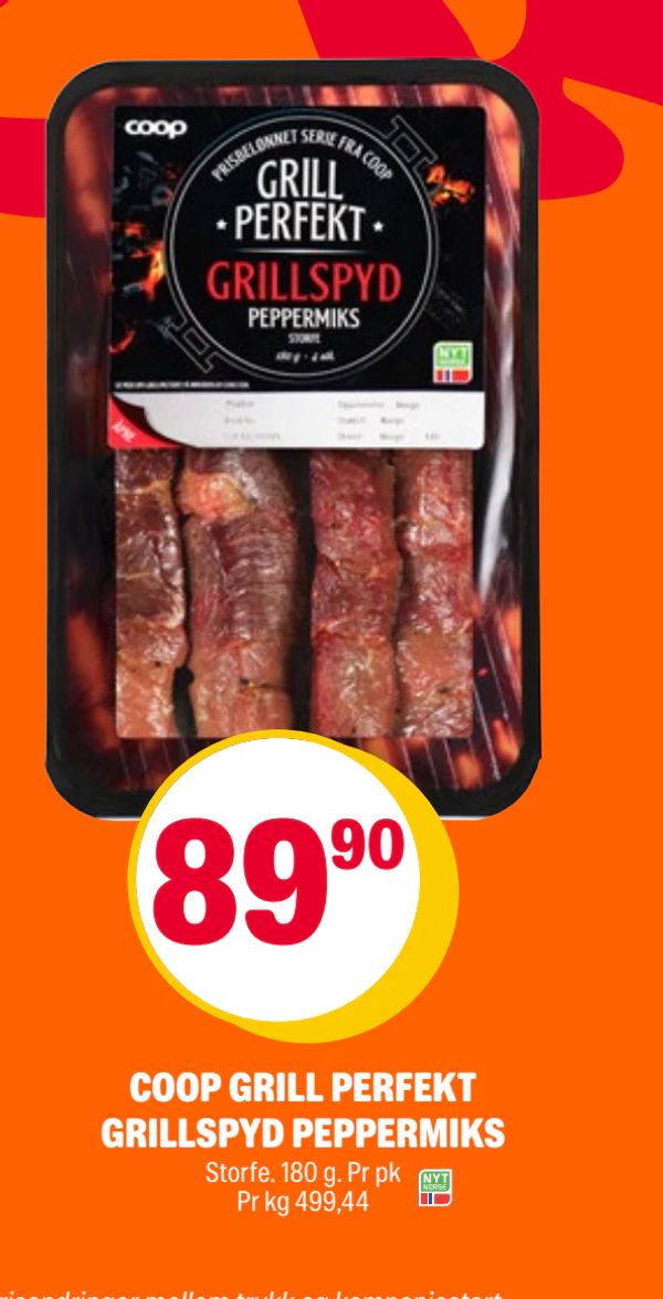 COOP GRILL PERFEKT GRILLSPYD PEPPERMIKS Storfe. 180 g. Pr pk Pr kg 499,44