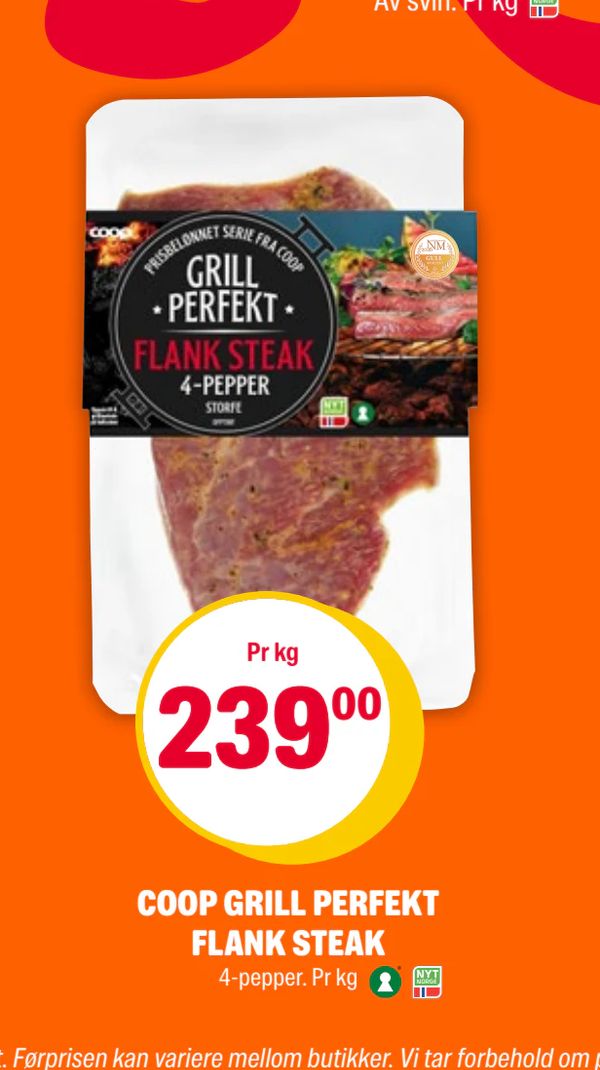 COOP GRILL PERFEKT FLANK STEAK 4-pepper. Pr kg