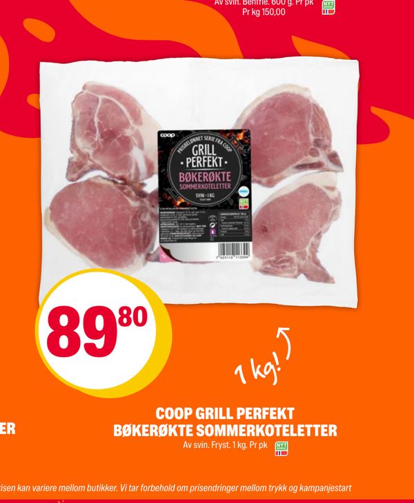 COOP GRILL PERFEKT BØKERØKTE SOMMERKOTELETTER Av svin. Fryst. 1 kg. Pr pk 1 kg!