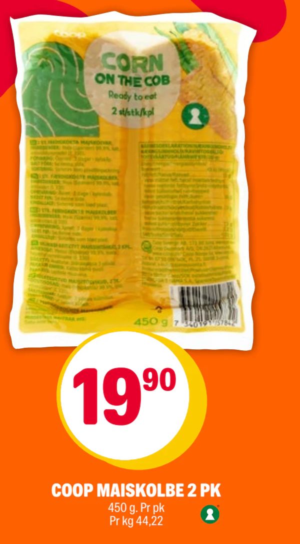 COOP MAISKOLBE 2 PK 450 g. Pr pk Pr kg 44,22
