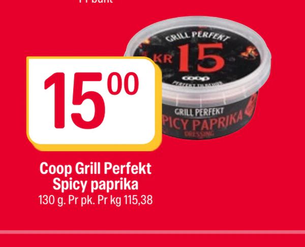 Coop Grill Perfekt Spicy paprika 130 g. Pr pk. Pr kg 115,38