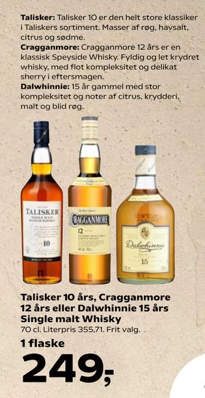 Talisker 10 års, Cragganmore 12 års eller Dalwhinnie 15 års Single malt Whisky