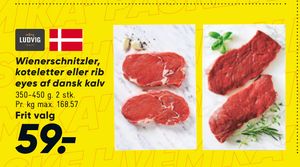 Wienerschnitzler, koteletter eller rib eyes af dansk kalv