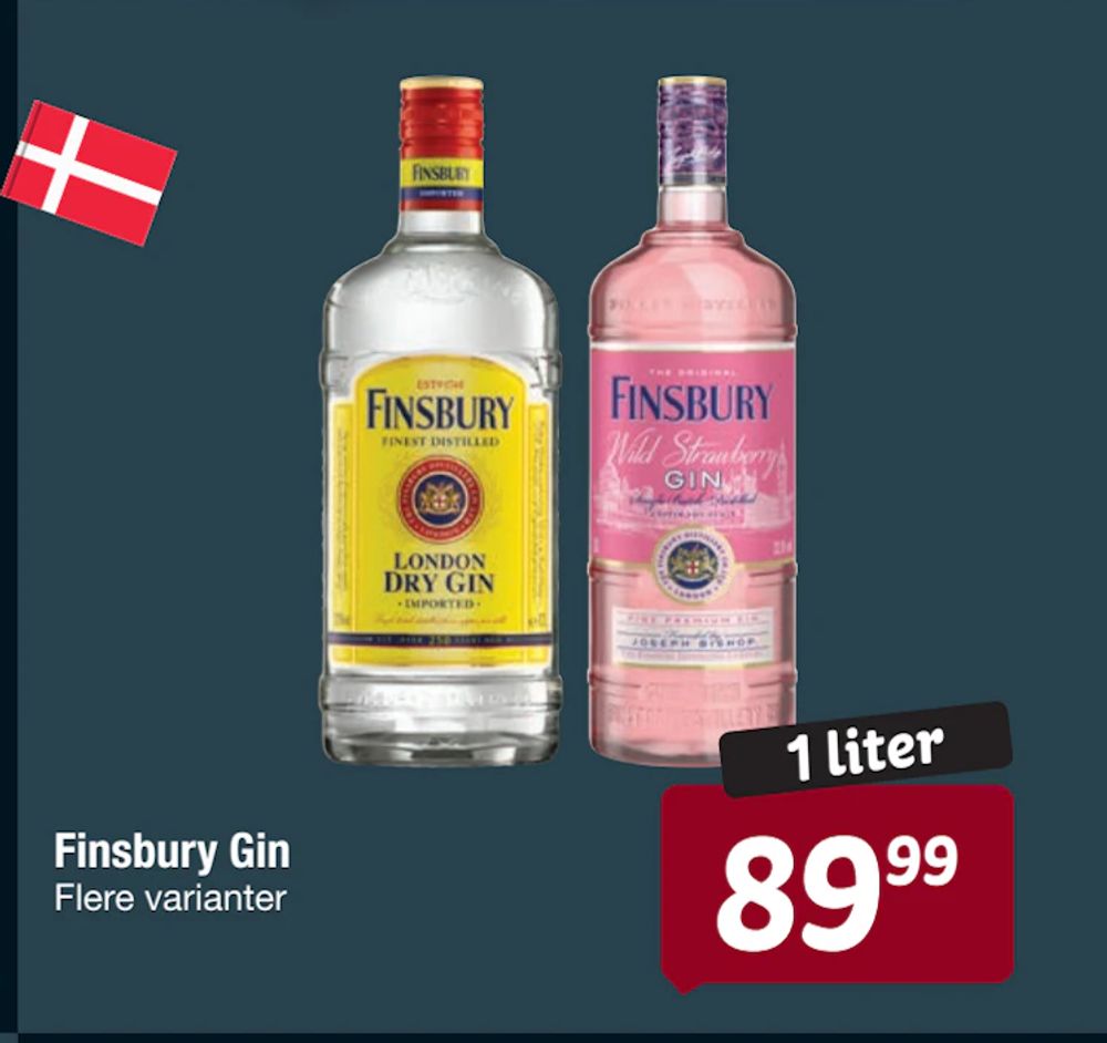 Tilbud på Finsbury Gin fra fakta Tyskland til 89,99 kr.
