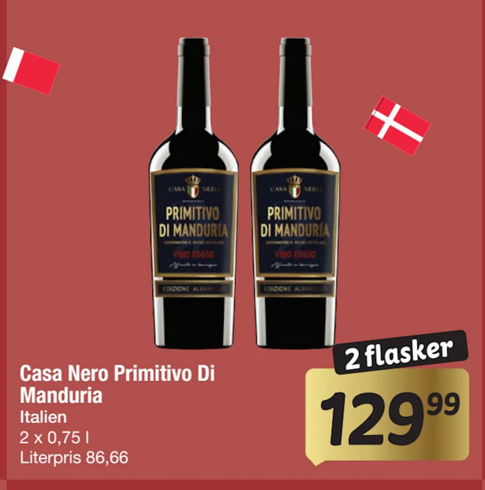 Tilbud på Casa Nero Primitivo Di Manduria fra fakta Tyskland til 129,99 kr.